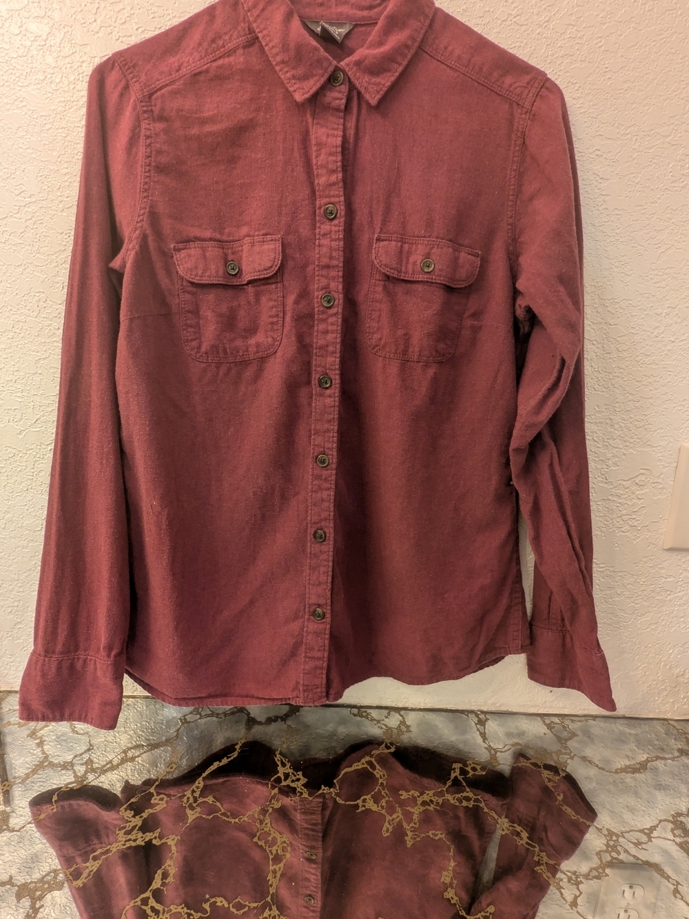 Eddie Bauer Woman's Long-Sleeve Button-Down Shirt in Washed Burgundy